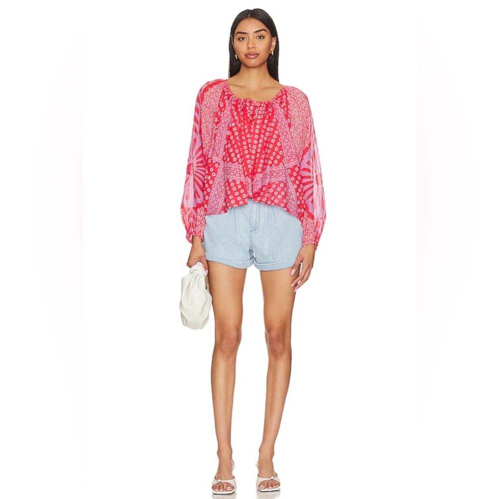 FREE PEOPLE Boho Floral Printed Flowy Blouse - Size XS - Red Combo - NWT - Picture 15 of 16